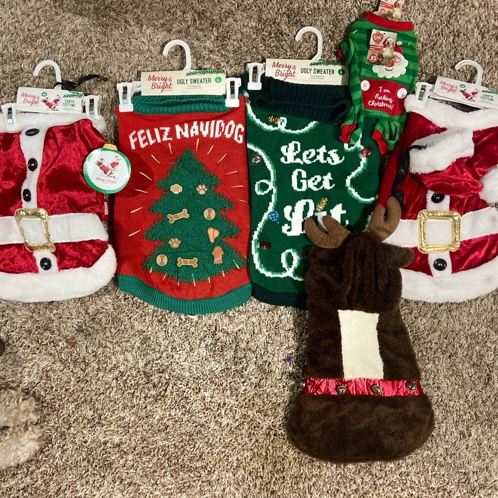 Merry & Bright Dog Holiday Sweater - Red, Green, Brown
